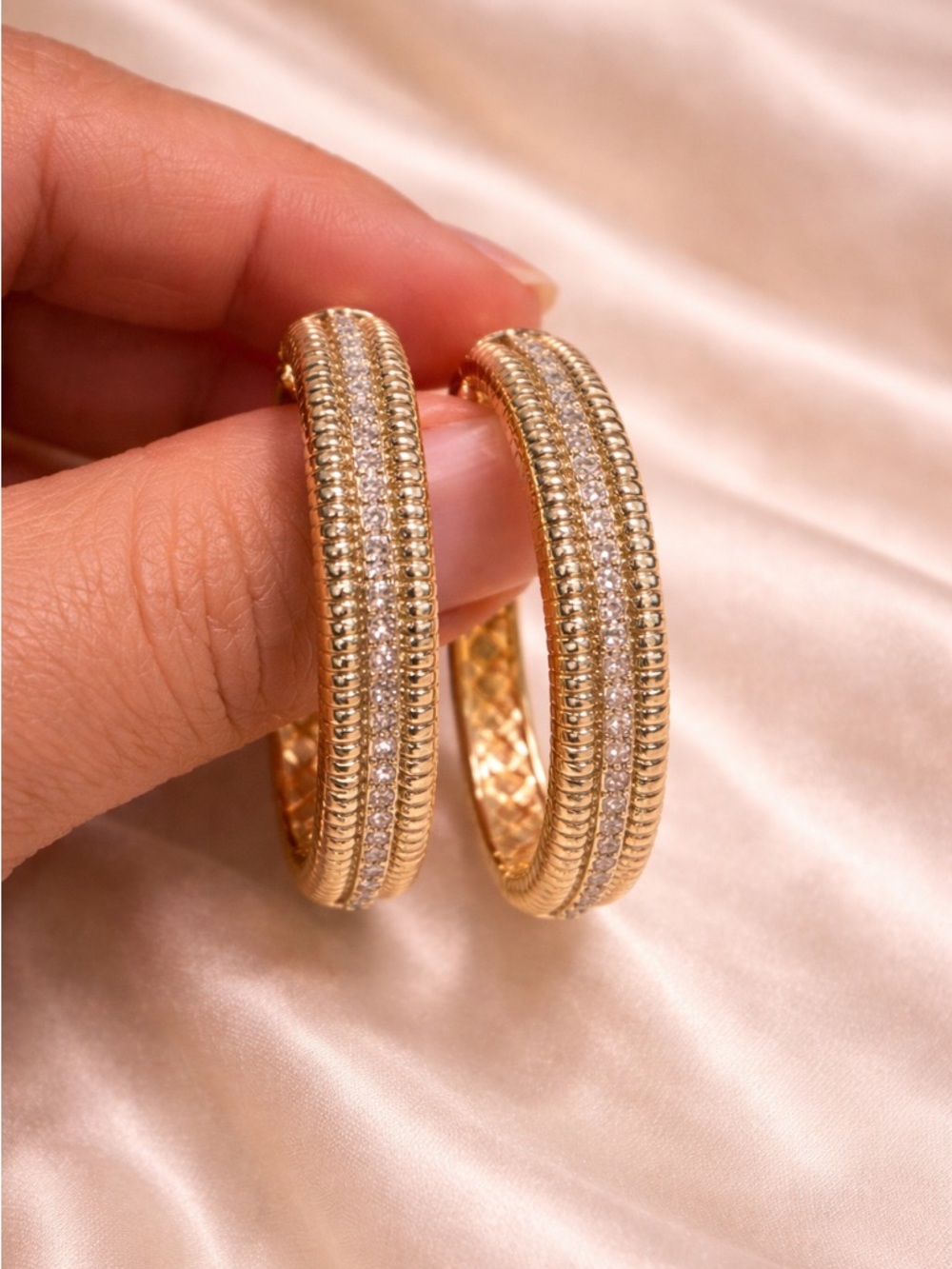Gold color Crystal-Accented Hoop Earrings - Women Jewelry